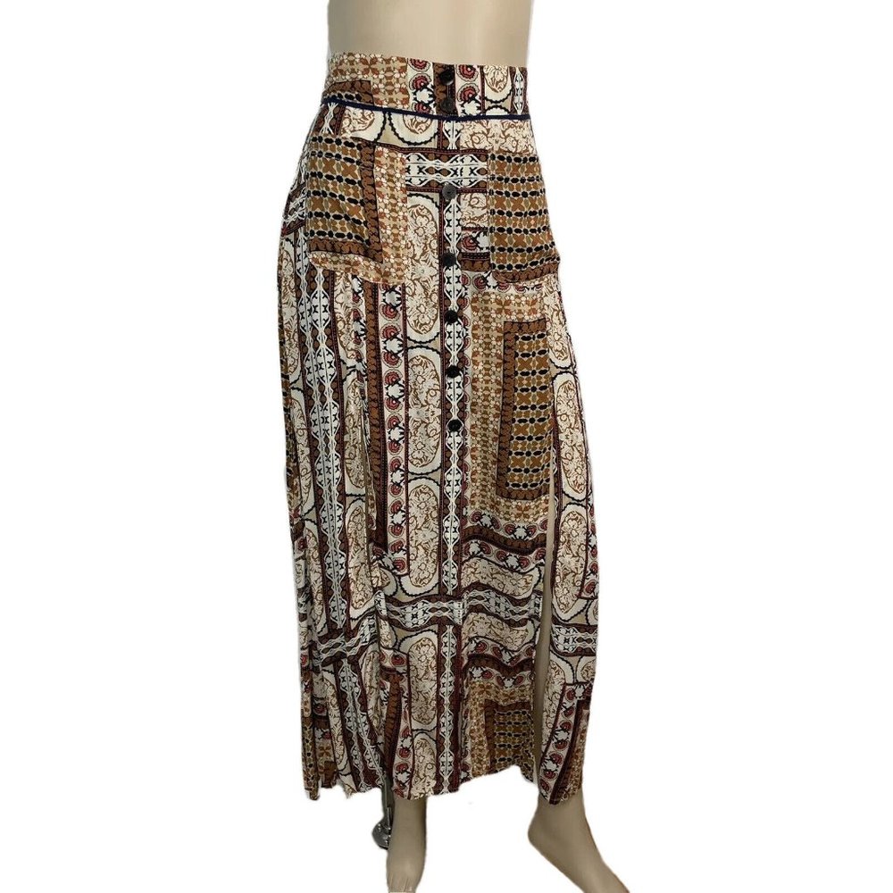 CLEOBELLA Button Front Maxi Skirt XS Boho Split Bottom High Waist
